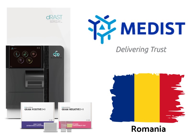 ▲ (왼쪽부터) 퀀타매트릭스의 dRAST 솔루션, 루마니아 대리점 메디스트
