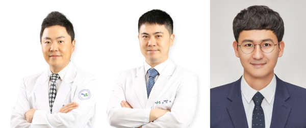 ▲ (왼쪽부터) 양산부산대병원 고현창·신기혁 피부과 교수, 이병혁 양산부산대병원 피부과 연구원